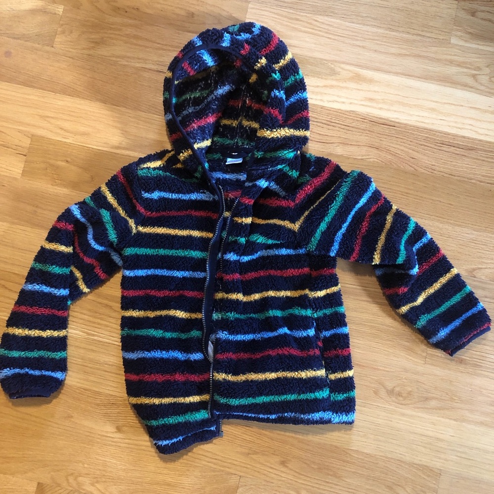 Hanna Anderssen Navy and multi-coloured striped fleece jacket with hood size 8